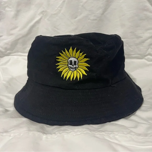 Accessories 10 Cotton Embroidered Skull Sunflower Bucket Hat 90s